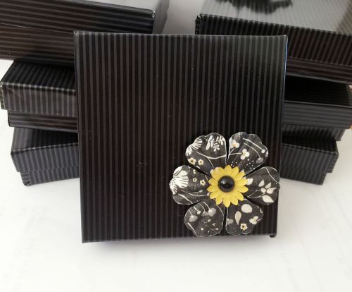 New Black Pinstripe Cotton Cardboard Flower Jewelry Gift Box 3 1/2&#034; x 3 1/2&#034; x 1