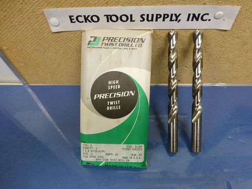 JOBBERS LENGTH DRILL 31/64&#034; 118DEG SPL PT BRIGHT PRECISION TWIST USA $6.50 2PCS