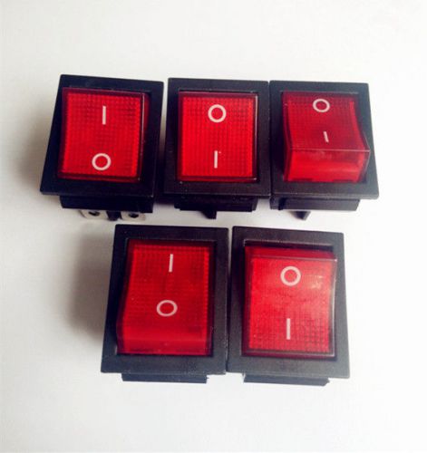 5Pcs Red Lamp 4 Pin ON/OFF 2 Position DPST Rocker Switch 16A/250V KCD4-201