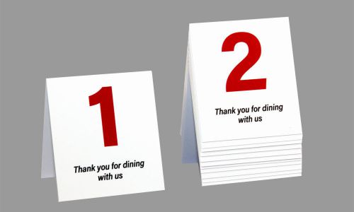 Plastic Table Numbers 1-20 Tent Style, White w/Red &amp; Black Text, Free shipping
