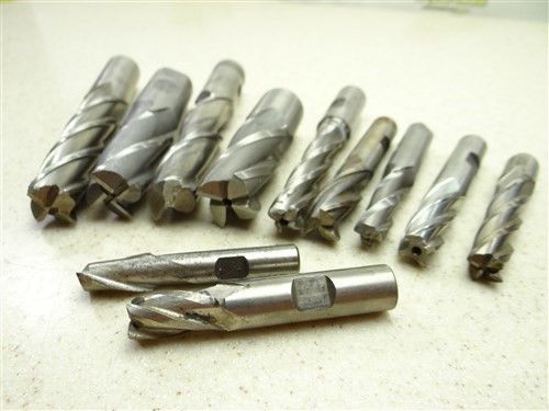 LOT OF 11 HSS STRAIGHT SHANK END MILLS 13/32&#034; TO 7/8&#034; UNION PUTNAM MELIN