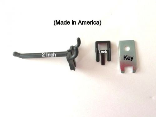 (100 PACK)  2 Inch Locking Black Plastic Peg Hooks For Pegboard  (With 6 Keys)