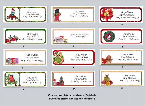 30 Return Address Labels Christmas Animals Birds Buy 3 get 1 free (cm2)
