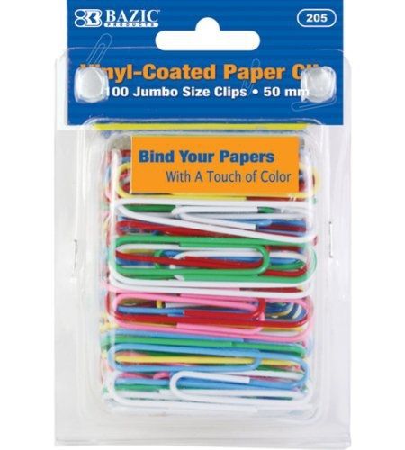 Bazic BAZIC Jumbo Color Paper Clips, 50 mm, Assorted, 100 Per Pack