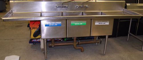 101&#034; x 30&#034; Stainless Steel 3 Compartment Commercial Sink with 2 Drainboards