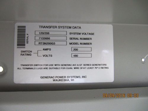 Generac Transfer Switch 200 amp 120/480