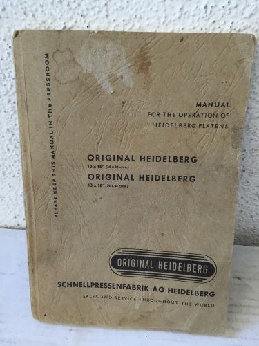 Vintage Operating Manual For Heidelberg 10x15 And 13x18