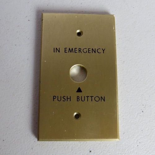 Vintage Elevator In Emergency Push Button Solid Brass Plate Cover 5&#034; x 3&#034;