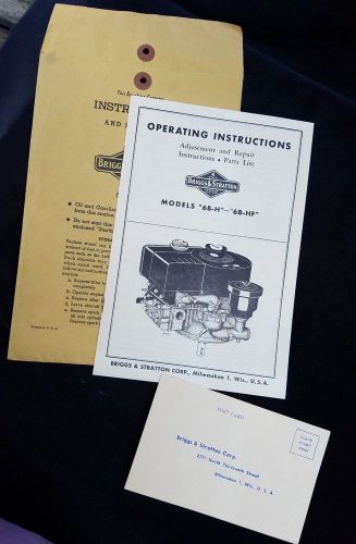 Vintage Operating Instructions Manual Briggs &amp; Stratton Engines Model 6B-H 6B-HF