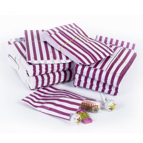 50 Purple Stripe Retro Paper Candy Bag (7x9) Carnival Party Concession, Wedding