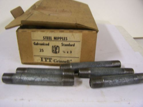 1/4&#034; x 3&#034; galvanized steel pipe nipple grinnell made in usa qty. 25 for sale