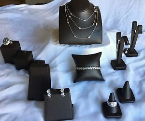 LOT 11 Leather BROWN Displays: 1 Neck, 1 Pillow Bracelet, 5 Rings, 4 Earr Stands