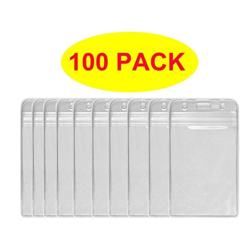 HOSL 100 PCS Waterproof Clear Plastic Vertical Name Tag Badge ID Card Holders