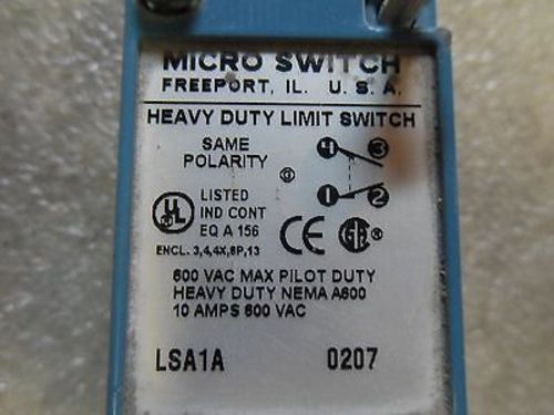 (V23-1) 1 USED MICRO SWITCH LSA1A HEAVY DUTY LIMIT SWITCH