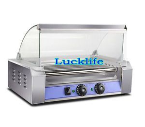 Double Temperature Control Commercial 7 Roller Hot Dog Grill Cooker Machine 220V