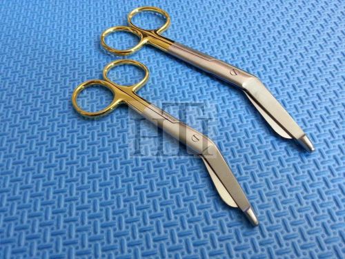 SET OF 2 PREMIUM O.R GRADE GOLD HANDLE SUPERCUT LISTER BANDAGE SCISSORS 4.5&#034; ...