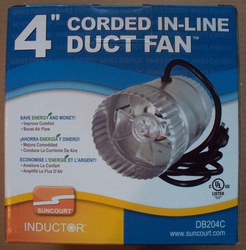 SUNCOURT Inductor 4&#034; In-Line Duct Fan - Plug In Corded - USA DB204C -Save on 2+