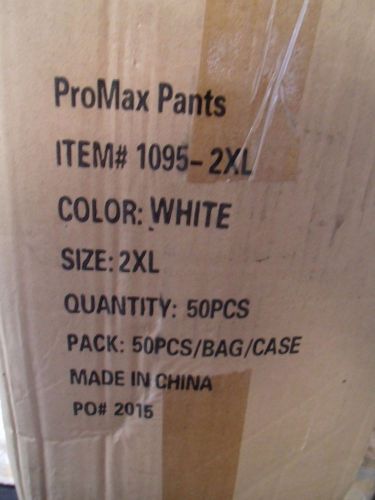 Case of 50 white promax 1095 2xl elastic waist disposable protective pants for sale