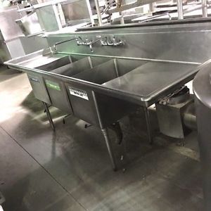 101&#034; 3 Compartment Sink with Right &amp; Left Drainboards