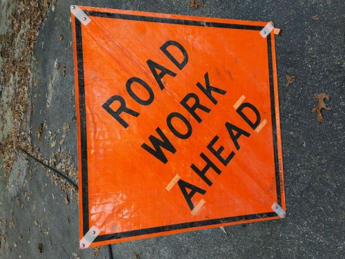 Road work ahead 36&#034; x 36&#034;  fluorescent roll up sign and tripod stand traffix for sale
