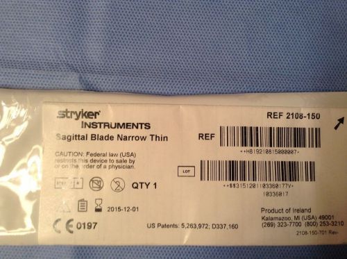 STRYKER SAGITTAL BLADE NARROW THIN REF 2108-150 NEW QTY 1