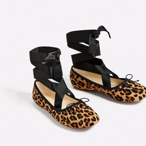 ZARA LACE-UP LEATHER BALLET FLATS LEOPARD 35-41 REF. 6445/101DIRECTLY FROM ZARA