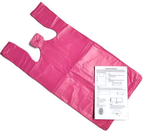 100 bright pink 10x6x21 medium plastic t-shirt bags with craft insert for sale