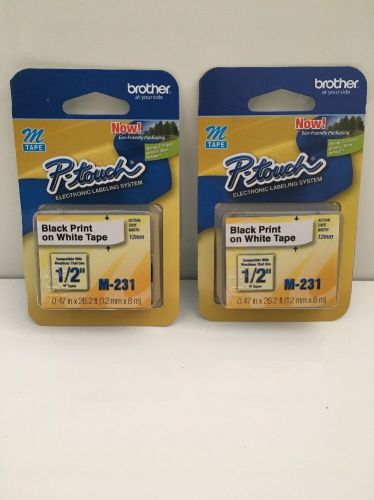 2 Packs - Brother P-Touch M-Tape 1/2 inch - BLACK on WHITE - M-231