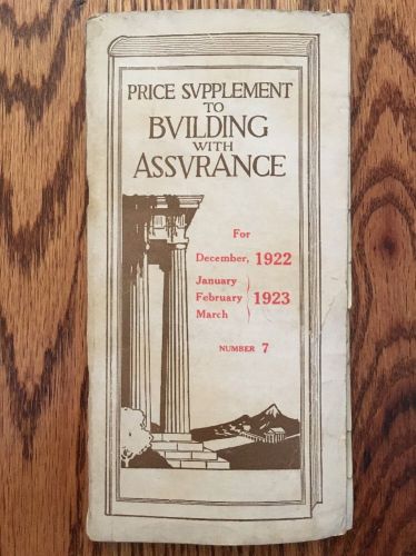 Morgan Millwork Company, Baltimore 1922-1923 Price Supplement