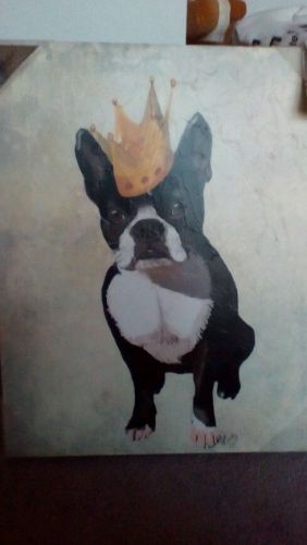 Boston Terrier Crown Embellished Canvas art painting by Fab Funky 16x20&#034;