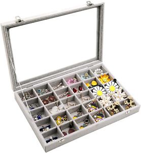 Wuligirl Clear Lid 30 Grid Jewelry Organizer Box Storage Case Showcase Display