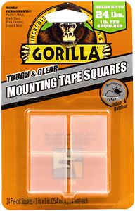 Gorilla Mounting Tape Squares, 1&#034; Pre-Cut, Clear (24 squares)