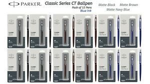 Parker Classic Matte Black/Brown/Navy Blue Chrome Trim Fine Ballpen - (12 Pens)