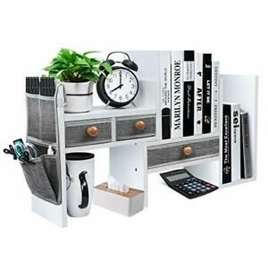 Wood Expandable Desktop Bookshelf Counter Bookcase Adjustable with White