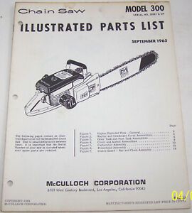 McCULLOCH CHAIN SAW 300 ORIGINAL OEM ILLUSTRATED PARTS LIST