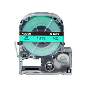 1PCS Fits EPSON LK-4LBP KingJim SC12GW 12mm Tape Black on Green Label 0.47&#034;