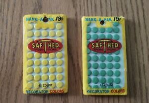 Lot of 2 Vintage Packages Saf-t-Hed Thumb Tacks 47 Yellow, 47 Green Factory Seal