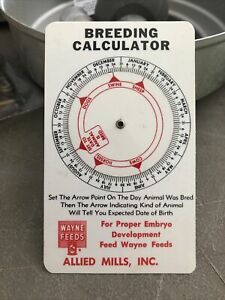 Vintage 1957 Wayne Feeds Gestation Breeding Calculate Cows Pigs Sheep Dogs Horse