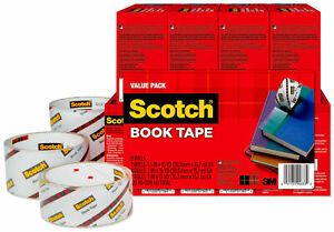 Scotch 845 Book Tape, Assorted Widths, 3 Inch Core, Crystal Clear, Pack of 8