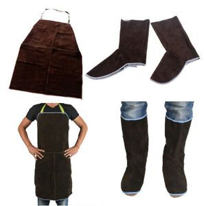 1xWelding Work Apron Bib+1Pair Protective Shoes Welding Clothing Brown