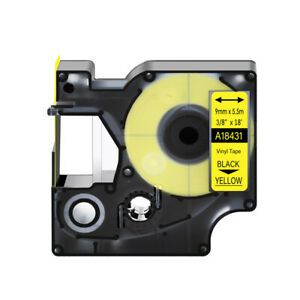1PK 18431 IND Vinly Label Tape for Dymo Rhino 1000 4200 Black on Yellow 3/8&#034;