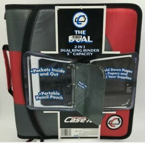 NEW! Case-it Dual Ring Zipper Binder, Dual 1.5 Inch D-Ring, 3” Capacity, Red