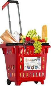 Gocart Grocery Cart Shopping Laundry Basket On Wheels, Crimson Red