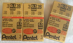 Pentel 0.5mm Fine Refills for Mechanical Pencil Hi-Polymer (3 Bx, 36 tubes) NEW