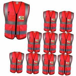 High Visibility Safety Vests With Pockets, for X-Large-XX-Large 10pcs-red-2xl