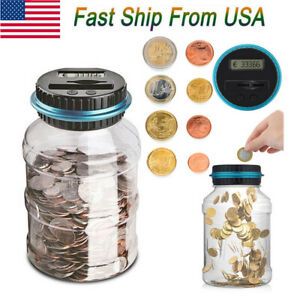 Electronic Digital LCD Coin Counter Counting Jar Money Saving Piggy Bank Box US