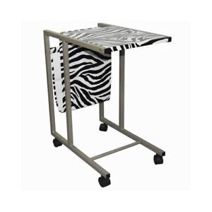 Saltoro Sherpi Fabric And Metal Laptop Cart With Animal Print, White And Black