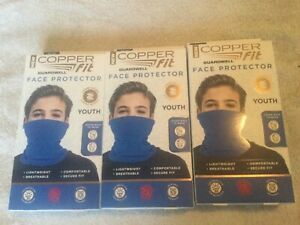 (3 Pack) Copper Fit Face Protector Neck Gaiter Blue Youth 8+ Face Cover