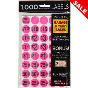 Pack of 1000 Yard Garage Sale Price Stickers Prepriced Labels Self Adhesive Tags