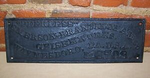 Rare PEERLESS Steam Engine Tractor Cast Iron Builder&#039;s Plate,  Hit or Miss